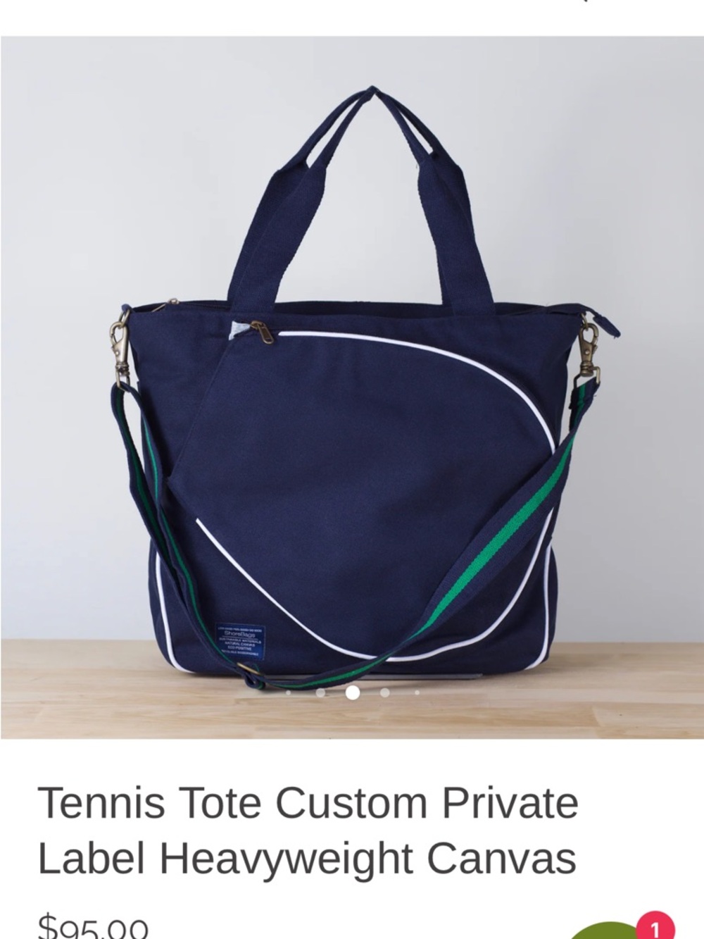 Navy Canvas Tennis Tote with Striped Shoulder Strap